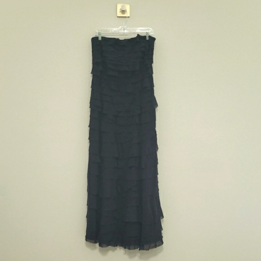 Ann Taylor Silk Strapless Maxi Dress 8 Navy Blue Tiered Layers Formal Cruise
